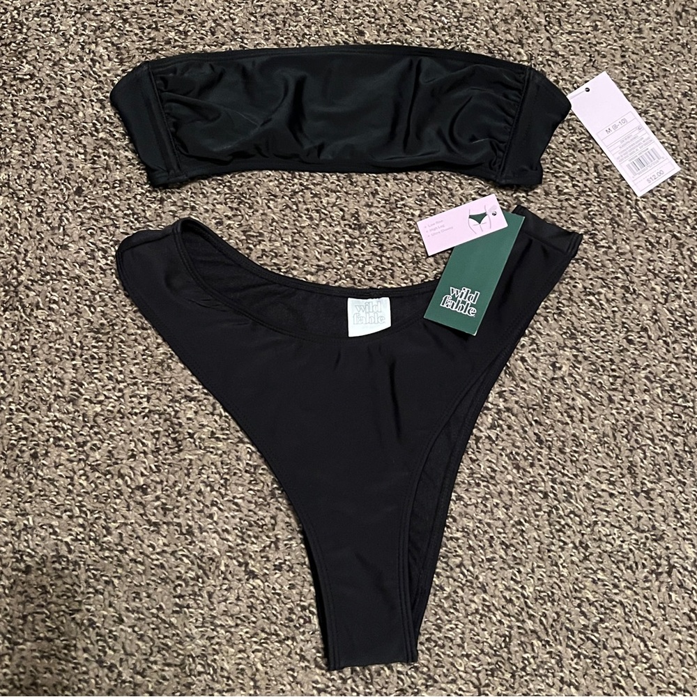 NWT: 2 Piece Wild Fable Bikini Black Simple Bandeau Medium